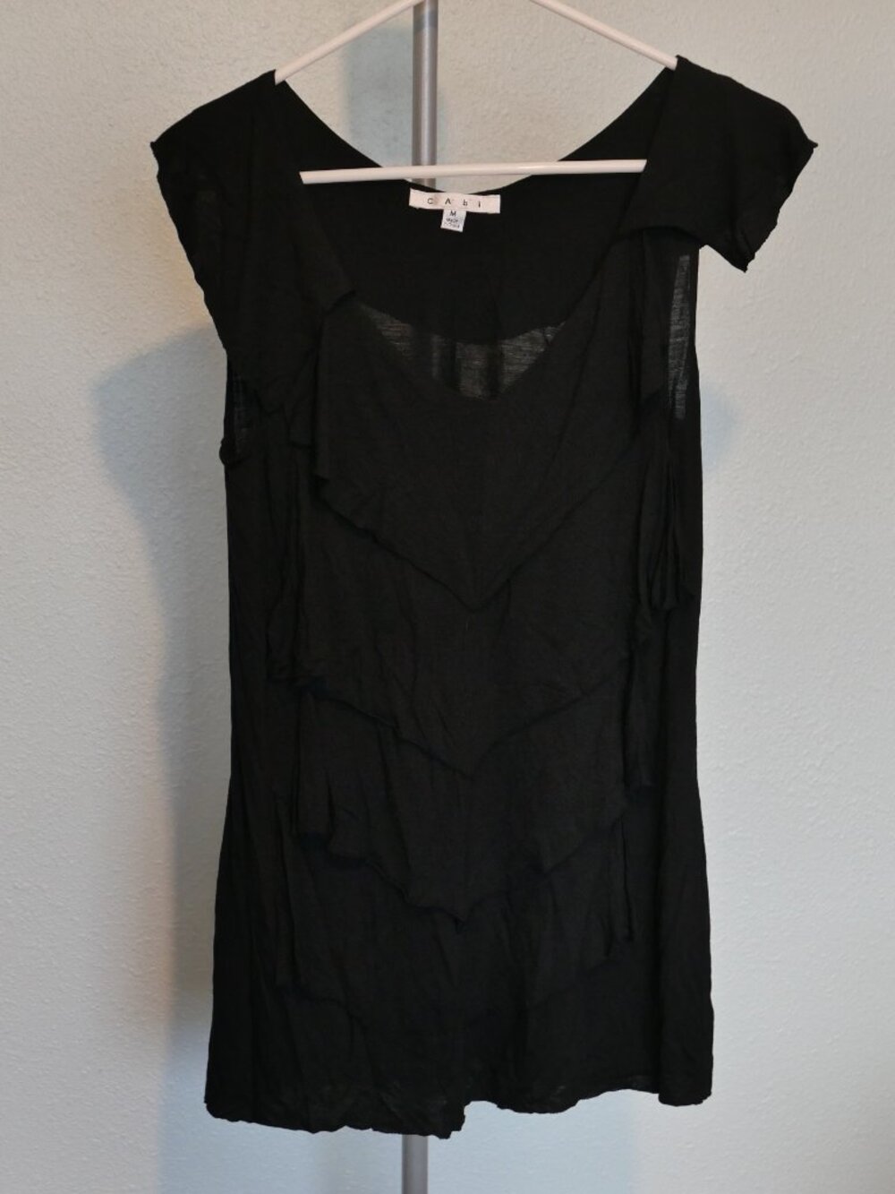 CAbi Black Tiered Ruffle "Waterfall" Tank Top - Style #822 - Size M